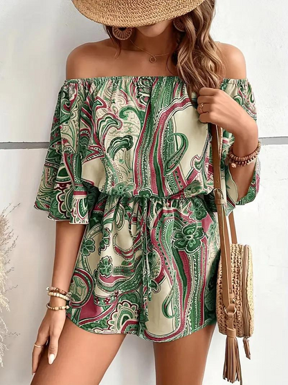 Dam Jumpsuit Off-Shoulder i Paisleytryck – Lätt och Bekväm Polyester, Finns i Flera Färger och Storlekar 8