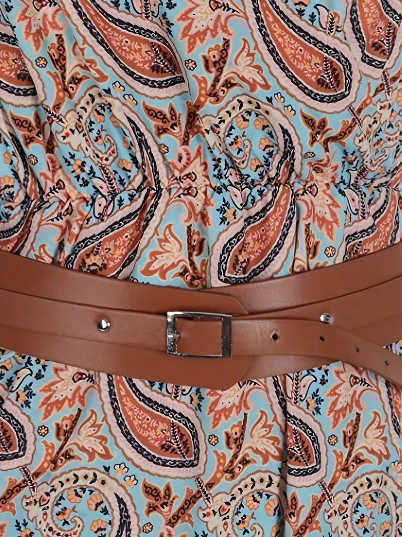 Fina Dam Klänningar Kortärmad Med Bälte Polyester Sommarklänning-6