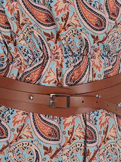 Fina Dam Klänningar Kortärmad Med Bälte Polyester Sommarklänning-6