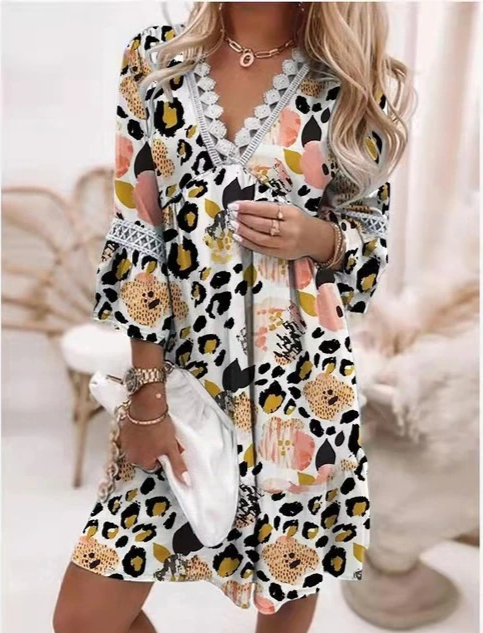 Kvinnors Fritidsklänning Broderad Luftigt Tyg-2