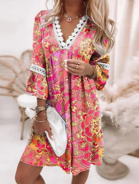 Kvinnors Fritidsklänning Broderad Luftigt Tyg-3