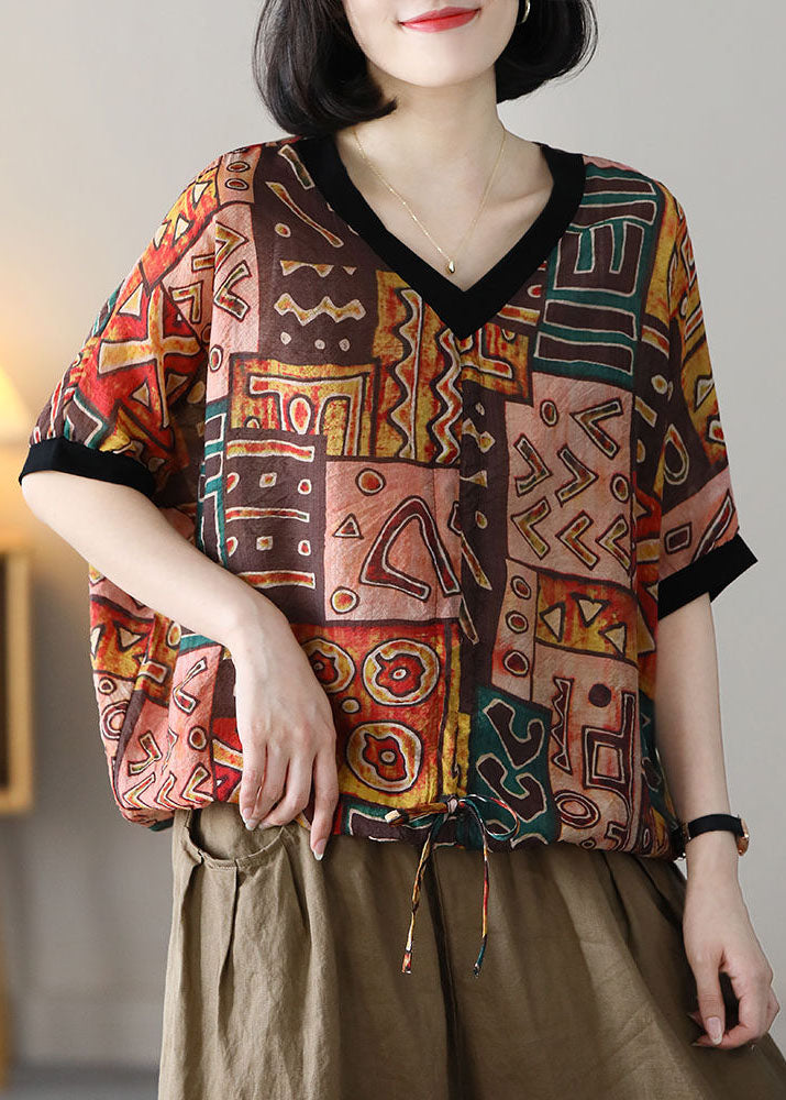 Dam Kort Blus Avslappnad Luftig Bomull-2