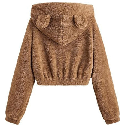 Kvinnors Hoodie Fluffig Med Björnöron Lång Ärmar Polyester Bomull-2