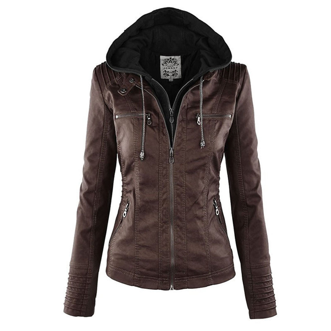 Dam Vegansk Skinnjacka Trendig Design i Modern Passform-3