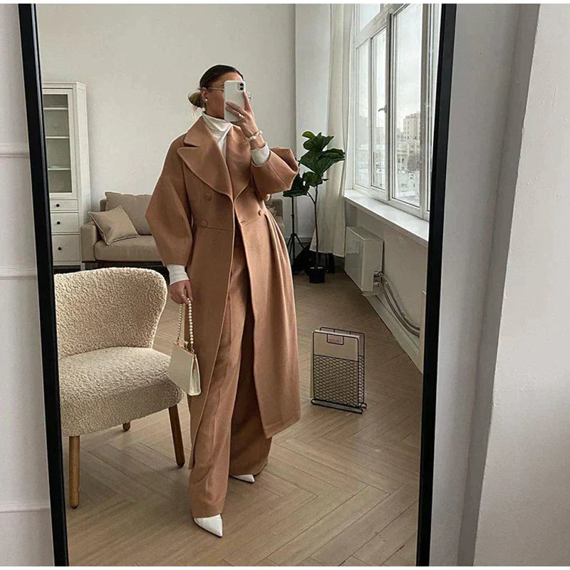 Variant image for Kvinnors Vändbar Trenchcoat Lång Klassisk Design med Bred Krage-31