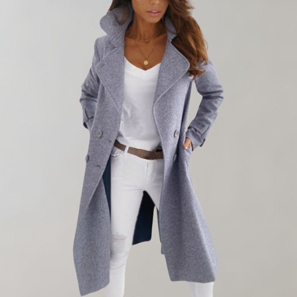 Kvinnors Kappa Lång Silhuett med Knappstängning Högkvalitativt Tyg-1