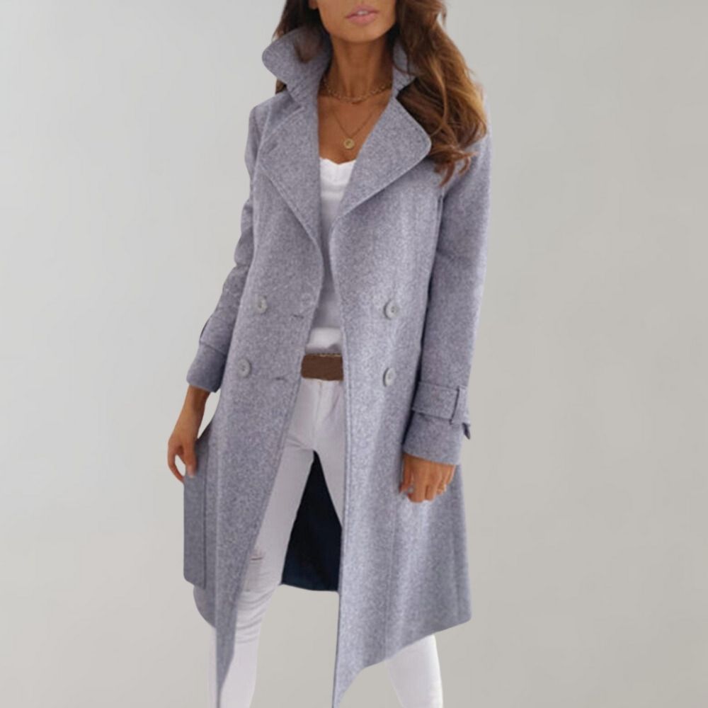 Kvinnors Kappa Lång Silhuett med Knappstängning Högkvalitativt Tyg-2