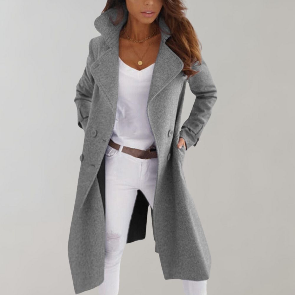 Kvinnors Kappa Lång Silhuett med Knappstängning Högkvalitativt Tyg-4