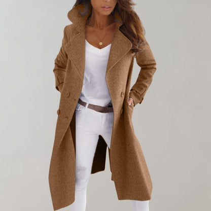 Kvinnors Kappa Lång Silhuett med Knappstängning Högkvalitativt Tyg-5