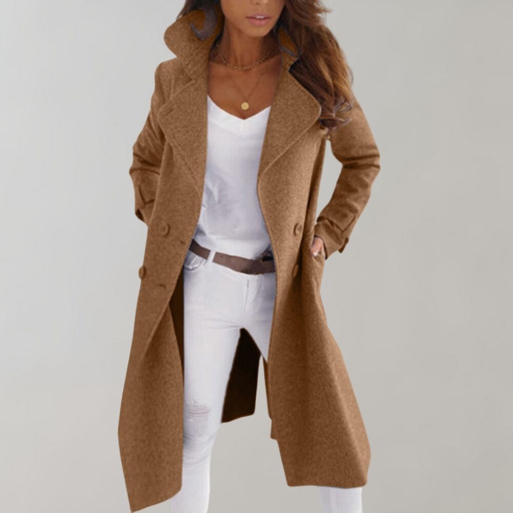 Variant image for Kvinnors Kappa Lång Silhuett med Knappstängning Högkvalitativt Tyg-17