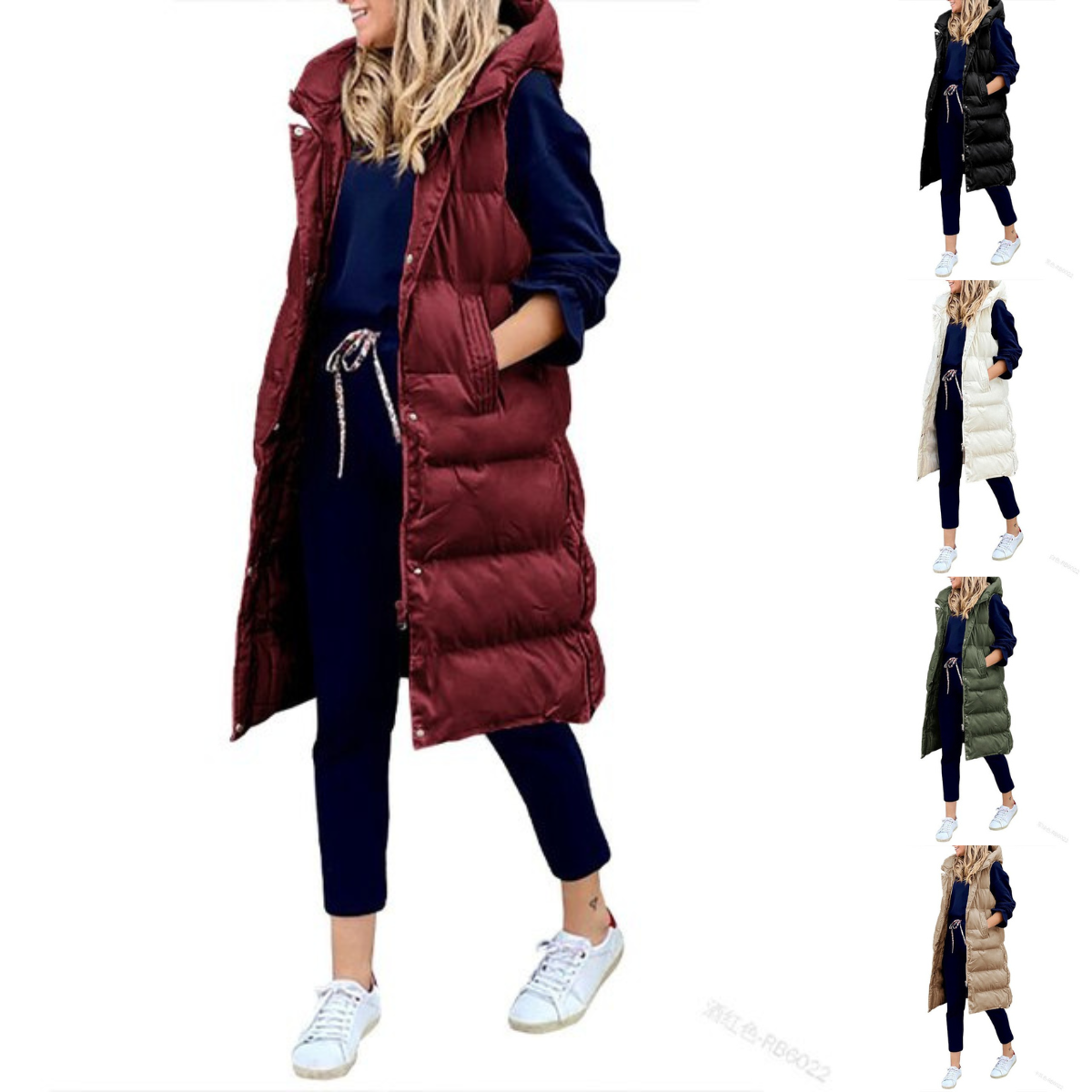 Kvinnors Ärmlös Huvjacka Modern Tjockt Material 4
