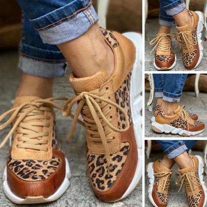 Kvinnors Sneakers Leopardmönster Tjock Sula PU-läder-5