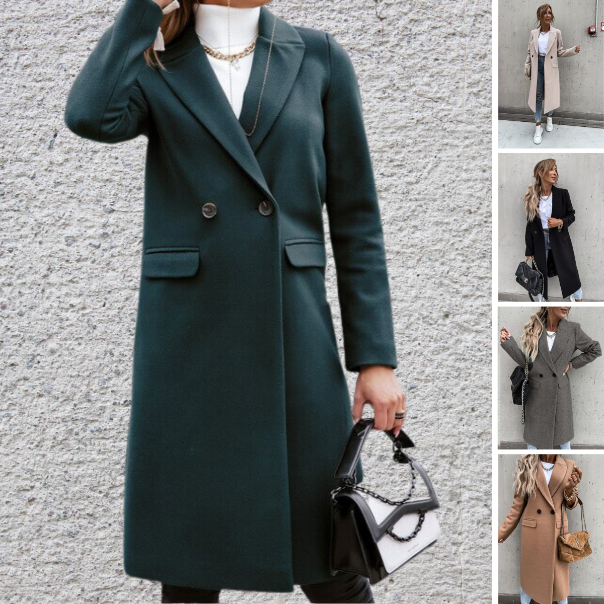 Dam Kappa Lång Elegant Ullmix med Krage-2