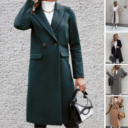 Dam Kappa Lång Elegant Ullmix med Krage-2