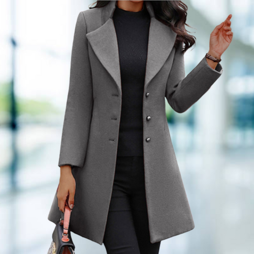 Svart Vinterkappa Dam i Polyester – Elegant Lång Kappa för Kalla Dagar 1