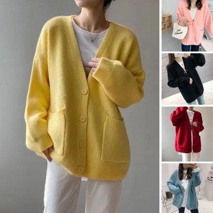 Lång Kofta Dam V-ringning Långärmad Polyesterblandning-2