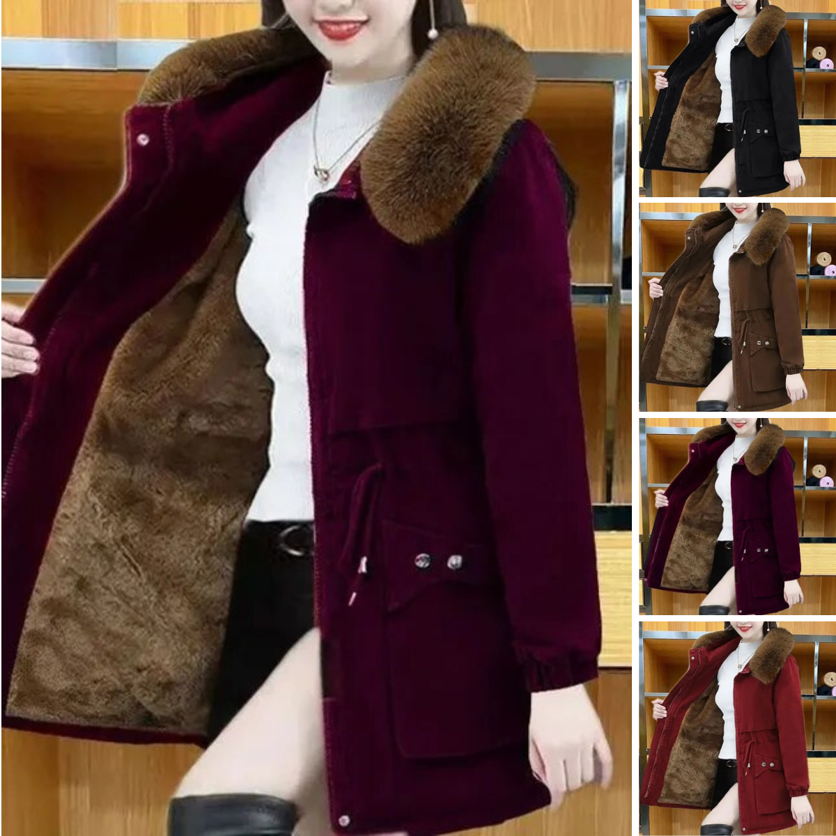 Dam Vinterparka Avslappnad Vegansk Päls-2