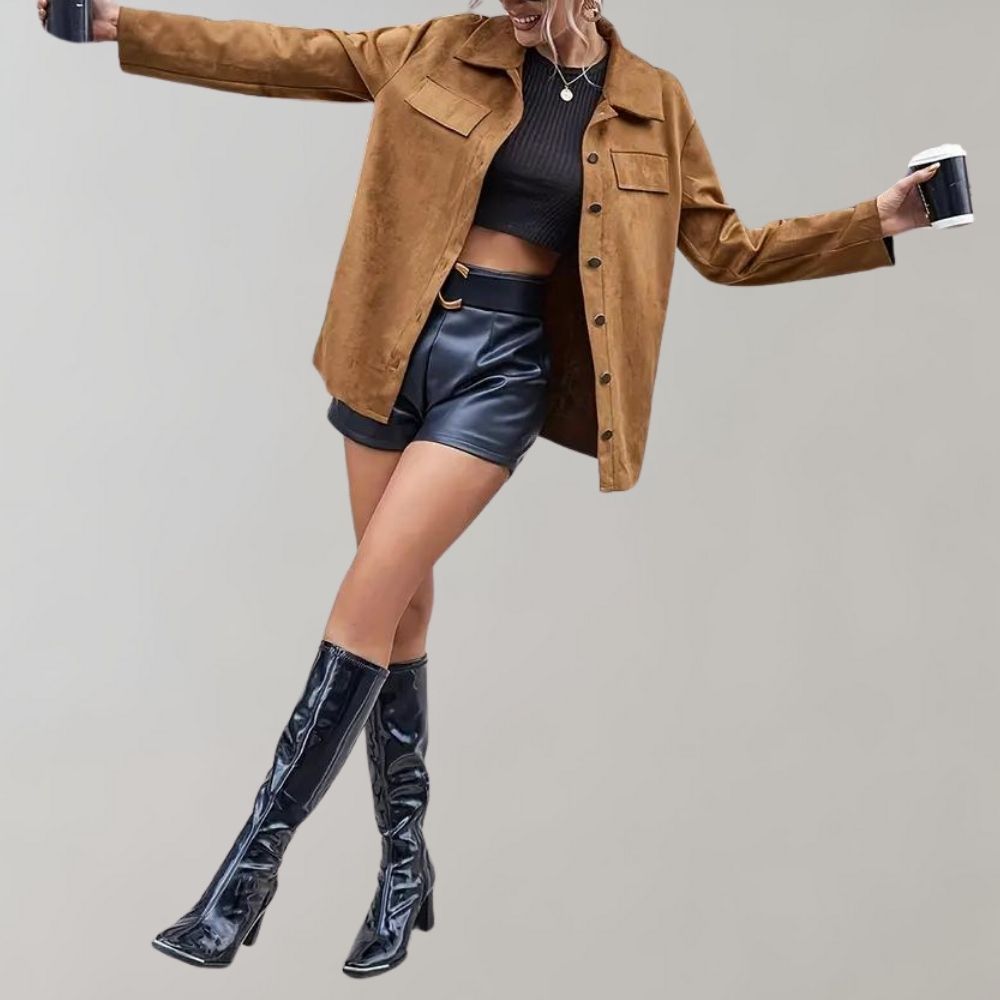 Dam Vadderad Läderjacka Polyester Elegant 2