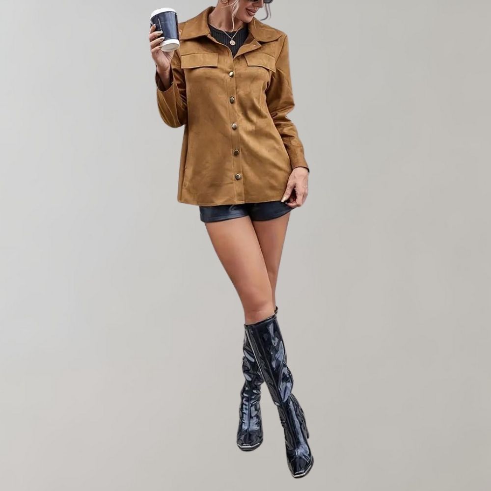 Dam Vadderad Läderjacka Polyester Elegant 3