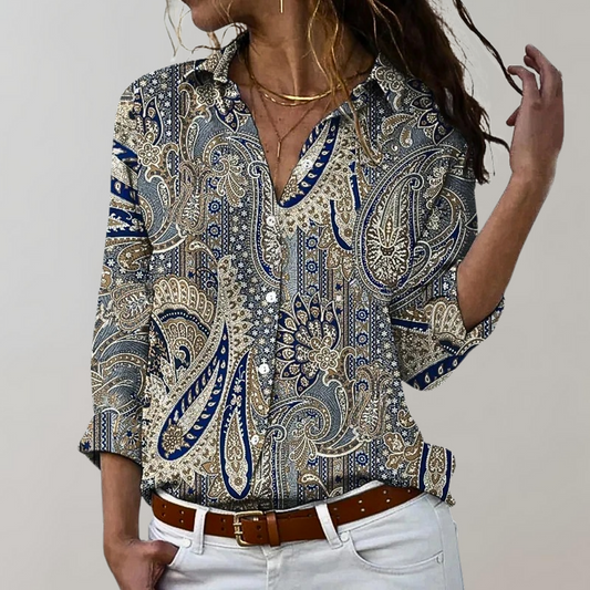 Kvinnors Knapplös Blus Paisley Mönster Polyester-1