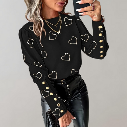 Variant image for Kvinnors Topp Långa Ärmar Hjärttryck Bomull-1