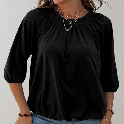 Variant image for Vit Dam Blus Puffärmar Smockad Halsringning Polyester-1