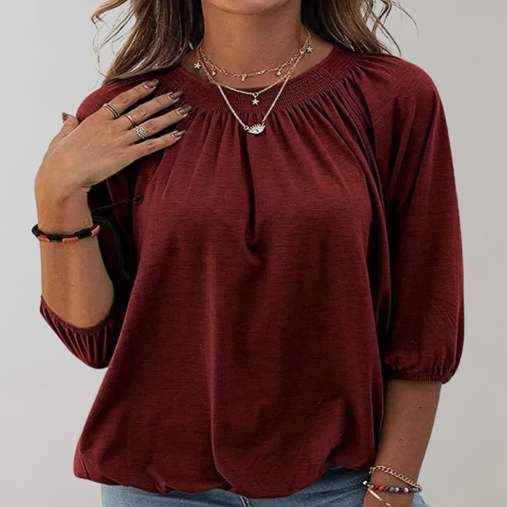 Variant image for Vit Dam Blus Puffärmar Smockad Halsringning Polyester-6