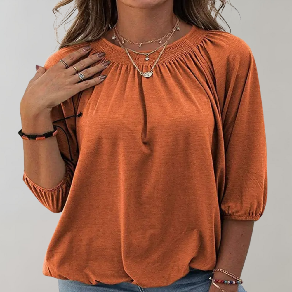 Variant image for Vit Dam Blus Puffärmar Smockad Halsringning Polyester-16