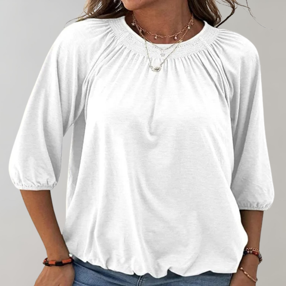 Variant image for Vit Dam Blus Puffärmar Smockad Halsringning Polyester-26