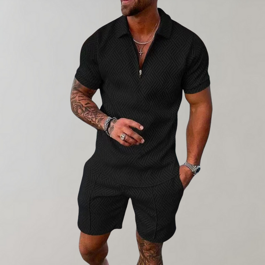 Herr Polo och Shorts Set Polyester För Avslappnad Stil-1
