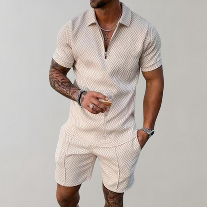 Herr Polo och Shorts Set Polyester För Avslappnad Stil-3