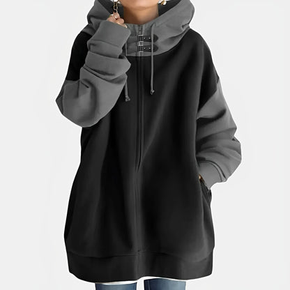 Damjacka med Bred Huva och Blixtlås i Polyester för Dam-4