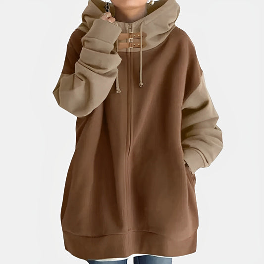 Damjacka med Bred Huva och Blixtlås i Polyester för Dam-1
