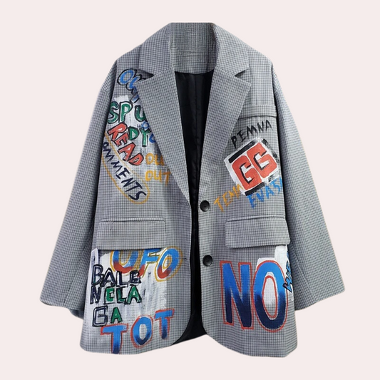 Kvinnors Överdimensionerad Blazer med Textdesign i Mjukt Material 1