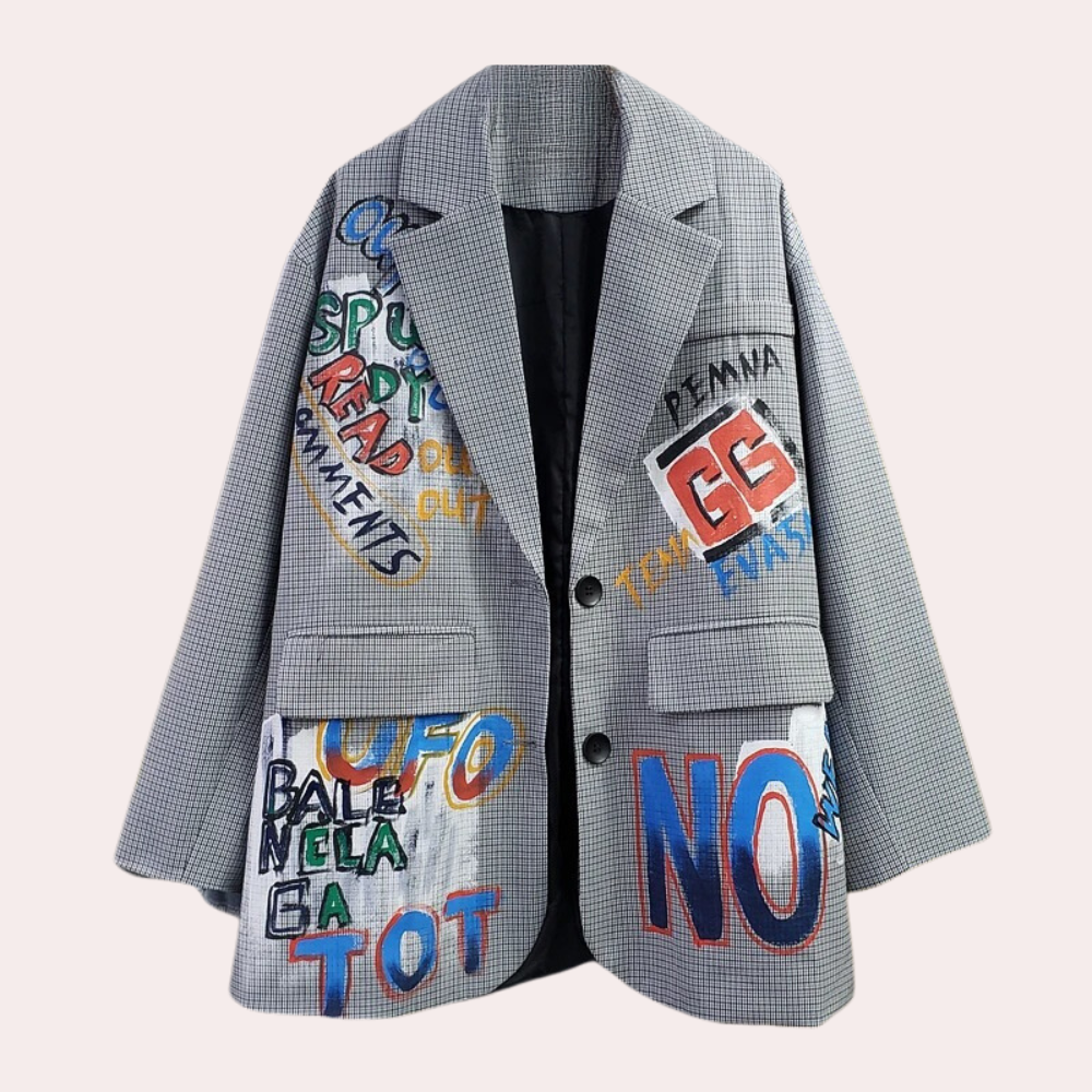 Kvinnors Överdimensionerad Blazer med Textdesign i Mjukt Material 3