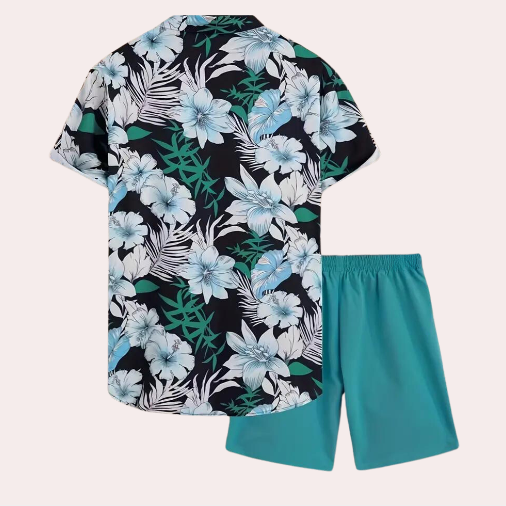 Herr Blommig Tvådelad Sommardräkt Högkvalitativt Tyg-3