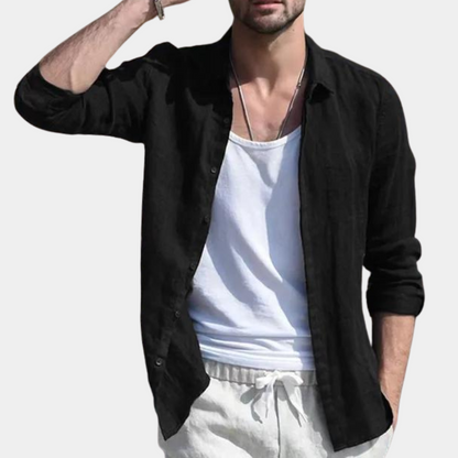 Herrskjorta Lätt Linne Stilren Design Andningsbart Material-2