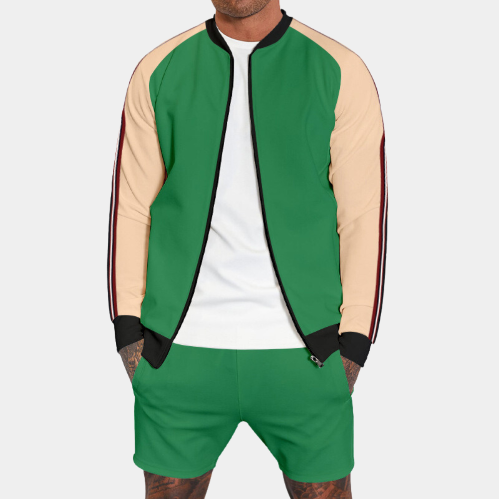 Herr Tvådelat Set Mjuk Polyester med Korta Byxor och Jacka-5