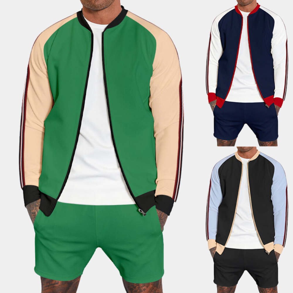 Herr Tvådelat Set Mjuk Polyester med Korta Byxor och Jacka-3