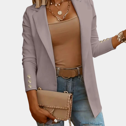 Kvinnor Revers Blazer i Mjuk Polyester – Elegant och Mångsidig För Vardag och Fest, Storlekar S-2XL 8