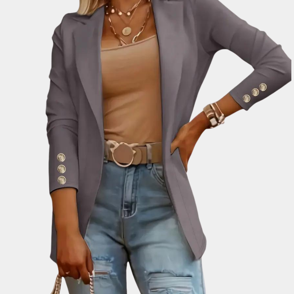 Kvinnor Revers Blazer i Mjuk Polyester – Elegant och Mångsidig För Vardag och Fest, Storlekar S-2XL 9