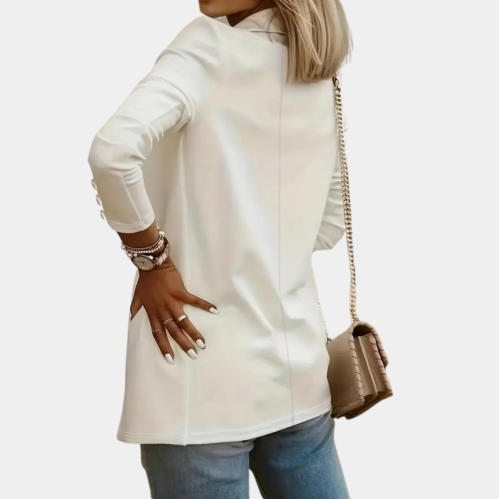 Kvinnor Revers Blazer i Mjuk Polyester – Elegant och Mångsidig För Vardag och Fest, Storlekar S-2XL 5