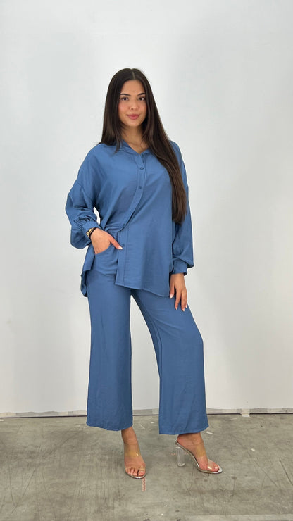 Dam Casual Set Lättviktig Blus och Bred Byxa Andningsbart Tyg-6