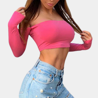 Kvinnors Festtopp Utan Axlar Glittrig Design i 100% Bomull-4