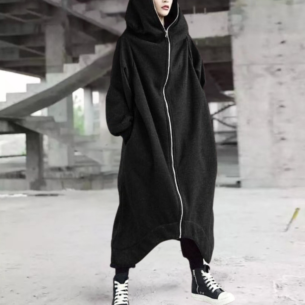 Lång Vinterjacka Dam Modern Design med Huva Polyester-5
