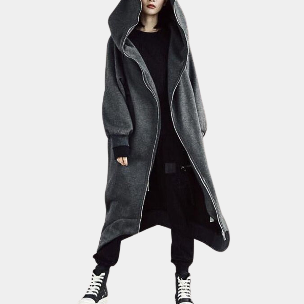 Lång Vinterjacka Dam Modern Design med Huva Polyester-2