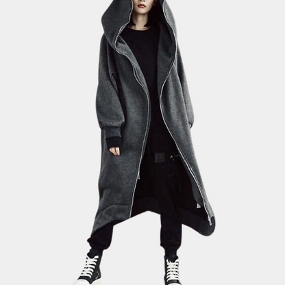 Lång Vinterjacka Dam Modern Design med Huva Polyester-2