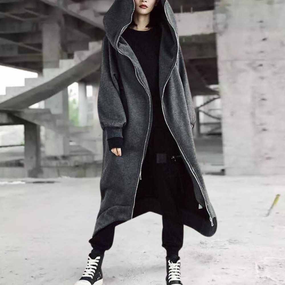 Lång Vinterjacka Dam Modern Design med Huva Polyester-1