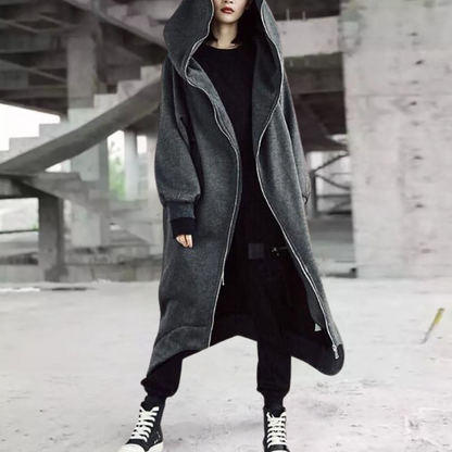 Lång Vinterjacka Dam Modern Design med Huva Polyester-1