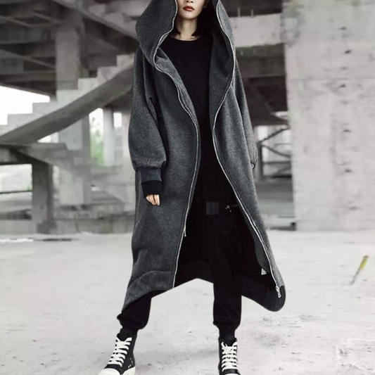 Lång Vinterjacka Dam Modern Design med Huva Polyester-1